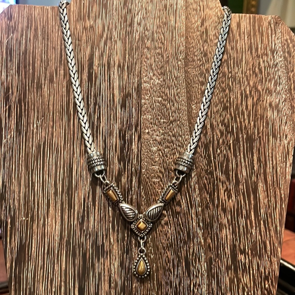 Brighton necklace silver chain with gold and silver detail on bottom of necklace